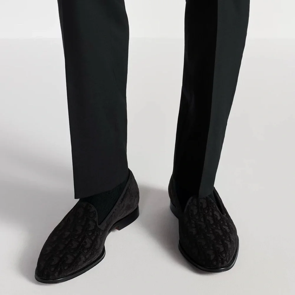 Dior Black Velvet Monogram Slip-On Loafers - Picture 3 of 8